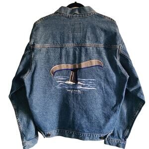 WYLAND‎ STUDIOS Vintage 1990s Embroidered Whale Tale Denim Trucker Jacket Large